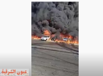 إنفجار هائل بخط مازوت بطريق مصر / إسماعيلية الصحراوي أمام الهايكستب