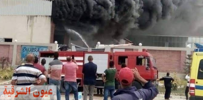 إشتعال النيران بشركة صباغة بالعاشر من رمضان و الدفع بـ10 سيارات إطفاء وإصابة 4 عمال بإختناق